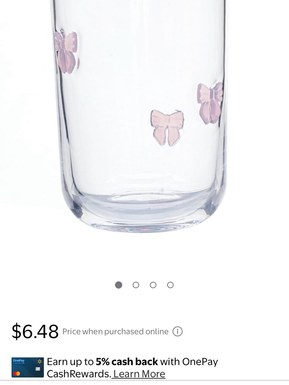 6pc Clear Glass Tumbler with Pink Bow Accents